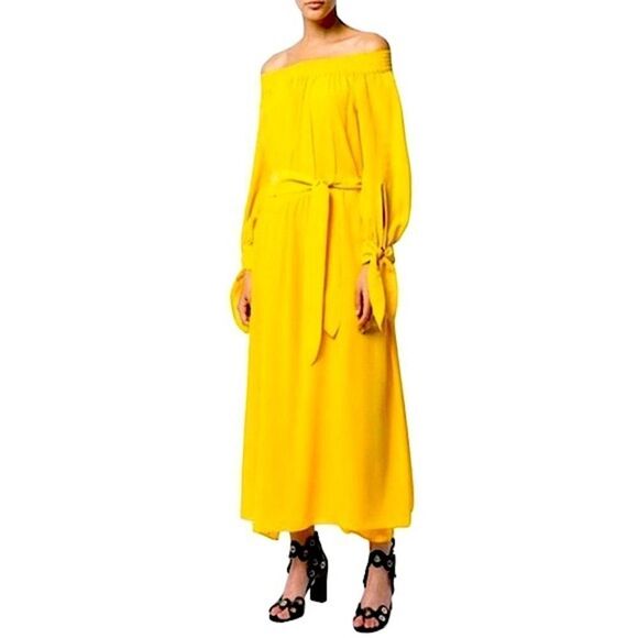 Derek Lam Saffron Yellow Silk Georgette Off Shoulder Midi Dress Sz 2 - Picture 11 of 11